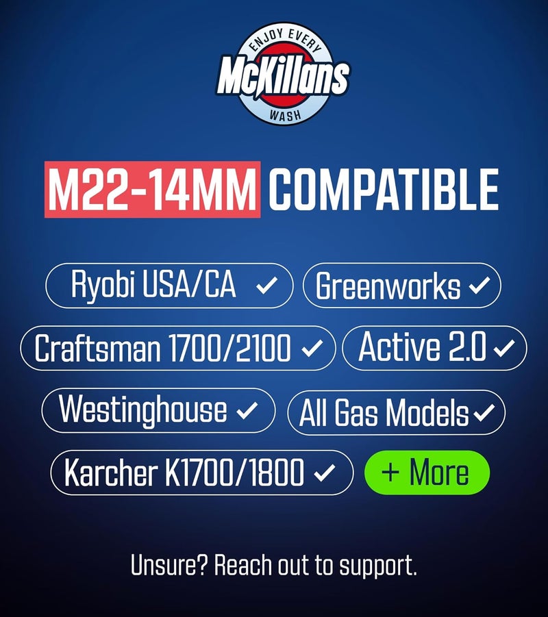 McKillans Pressure Washer Gun with Swivel & Foam Cannon Wide Mouth & M22-14mm Adapter - Adjustable Thick Foam - Power Washer Gun - 3/8" Male Plug & 1/4” Quick Connector Coupler - Image 4